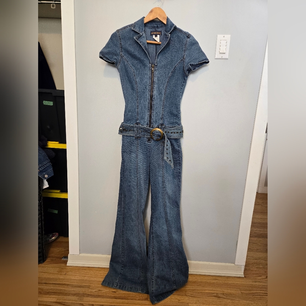 Armor Jeans Y2K Denim Zip-Front Jumpsuit with Belt
